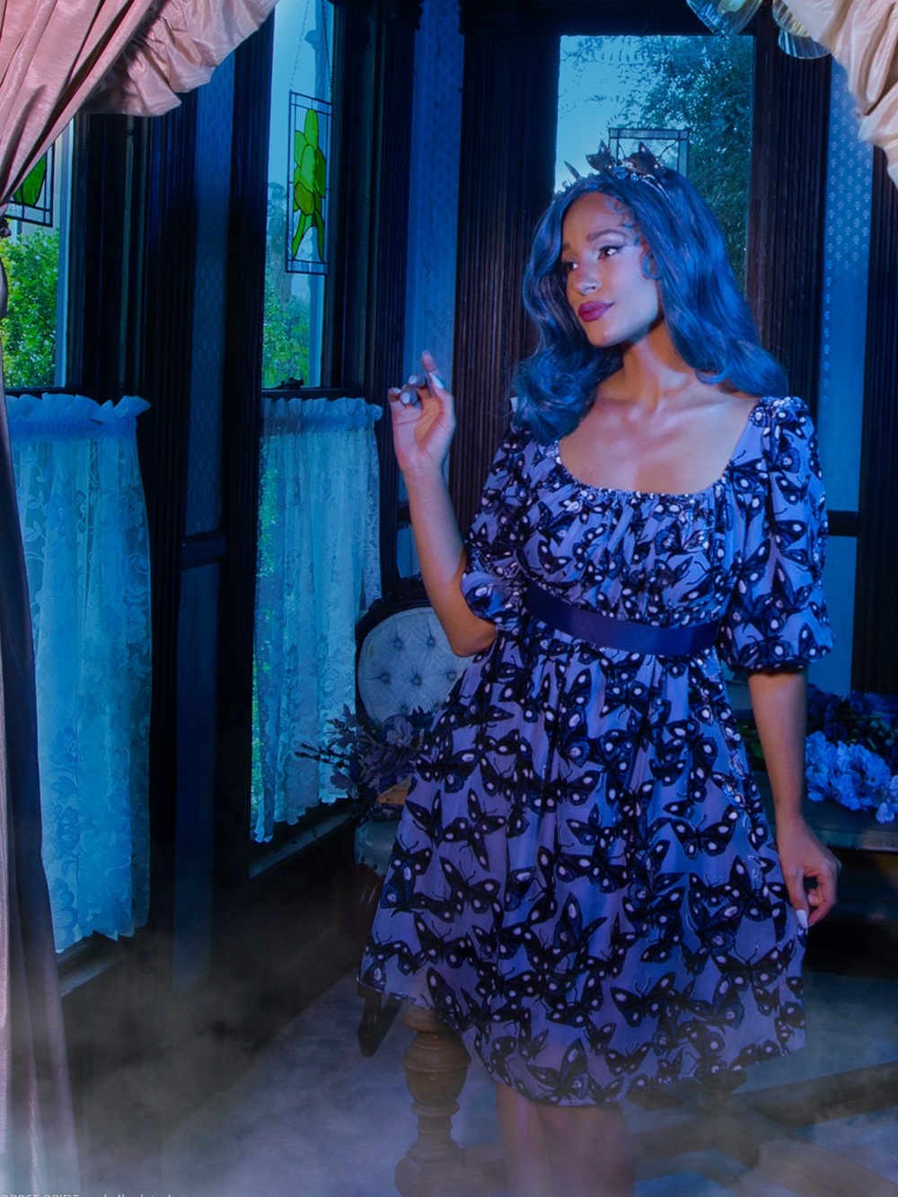LFEN CORPSE BRIDE BUTTERFLY BABYDOLL DRESS IN DUSK BLUE
